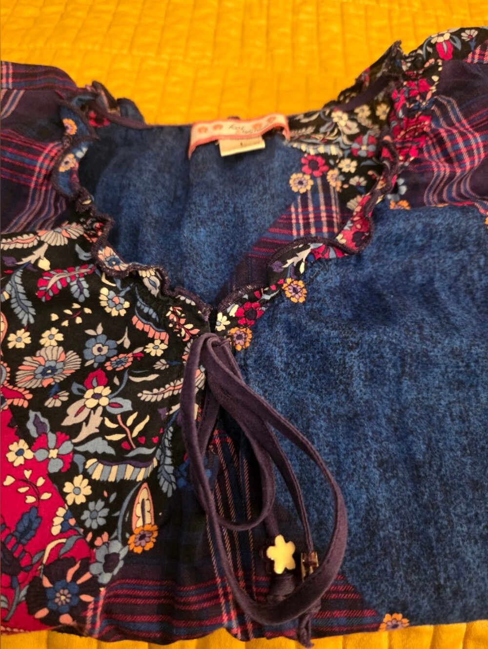 Koi Womens Patchwork Floral Paisley Tunic Scrib Top - Blue & Hot Pink - Picture 3 of 6